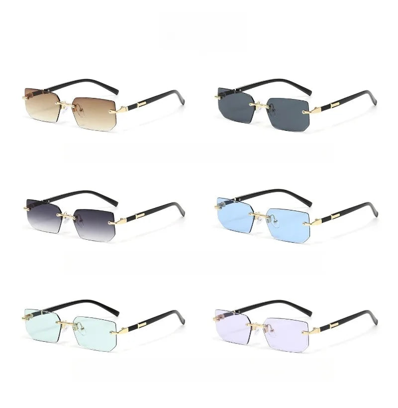 Vintage Rectangle Sunglasses Men New Rimless Fashion Beach Shades Women Trendy Luxury Brand Design Casual Anti-UV Sun Glasses