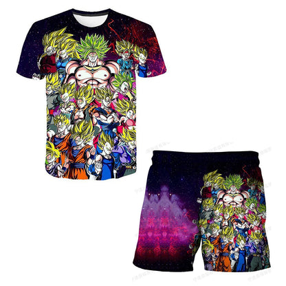 Japanisches Cartoon-Dragon-Ball-Z-T-Shirt, Kinder-Oberteil, T-Shirt- und Shorts-Zweiteiler für den Sommer, Jungen-T-Shirt + Shorts, Strandshorts