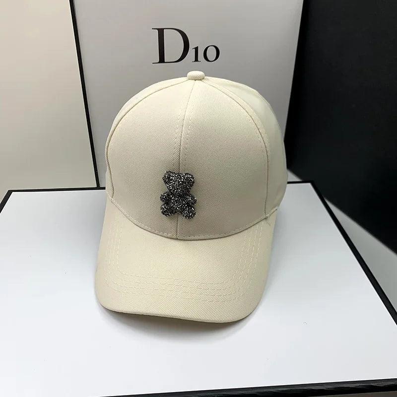 Șapcă de baseball de vară pentru femei, creată de un designer de modă, cu motiv „Ursul sălbatic coreean”, cu strasuri, șepci de soare, șepci de stradă K-pop, viziere pentru exterior, șapcă hip-hop