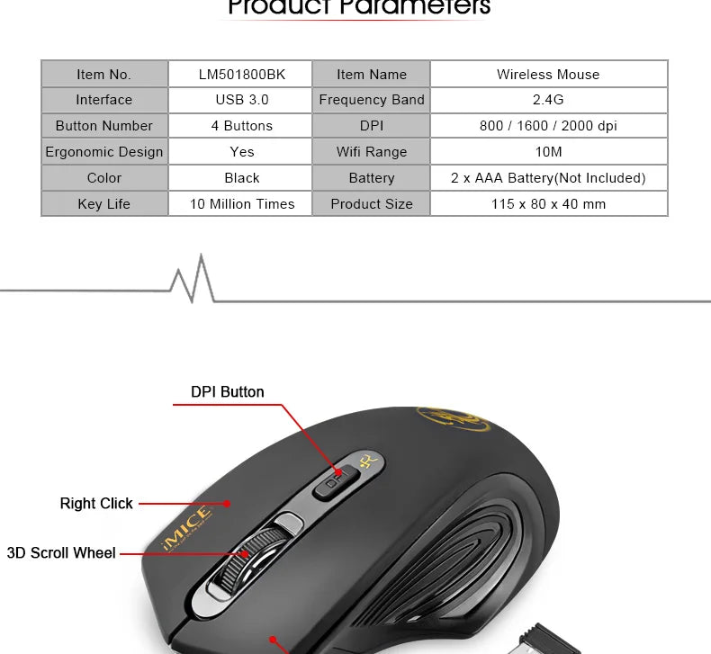 Ratón inalámbrico nuevo de 2000DPI ajustable con receptor USB 3.0, ratón óptico para ordenador 2.4GHz, ratón gaming con diseño ergonómico para portátil