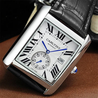 Montre automatique de luxe pour homme – Montre-bracelet mécanique, modèle élégant de grande marque, boîtier carré en acier inoxydable, étanche – CARLTINY