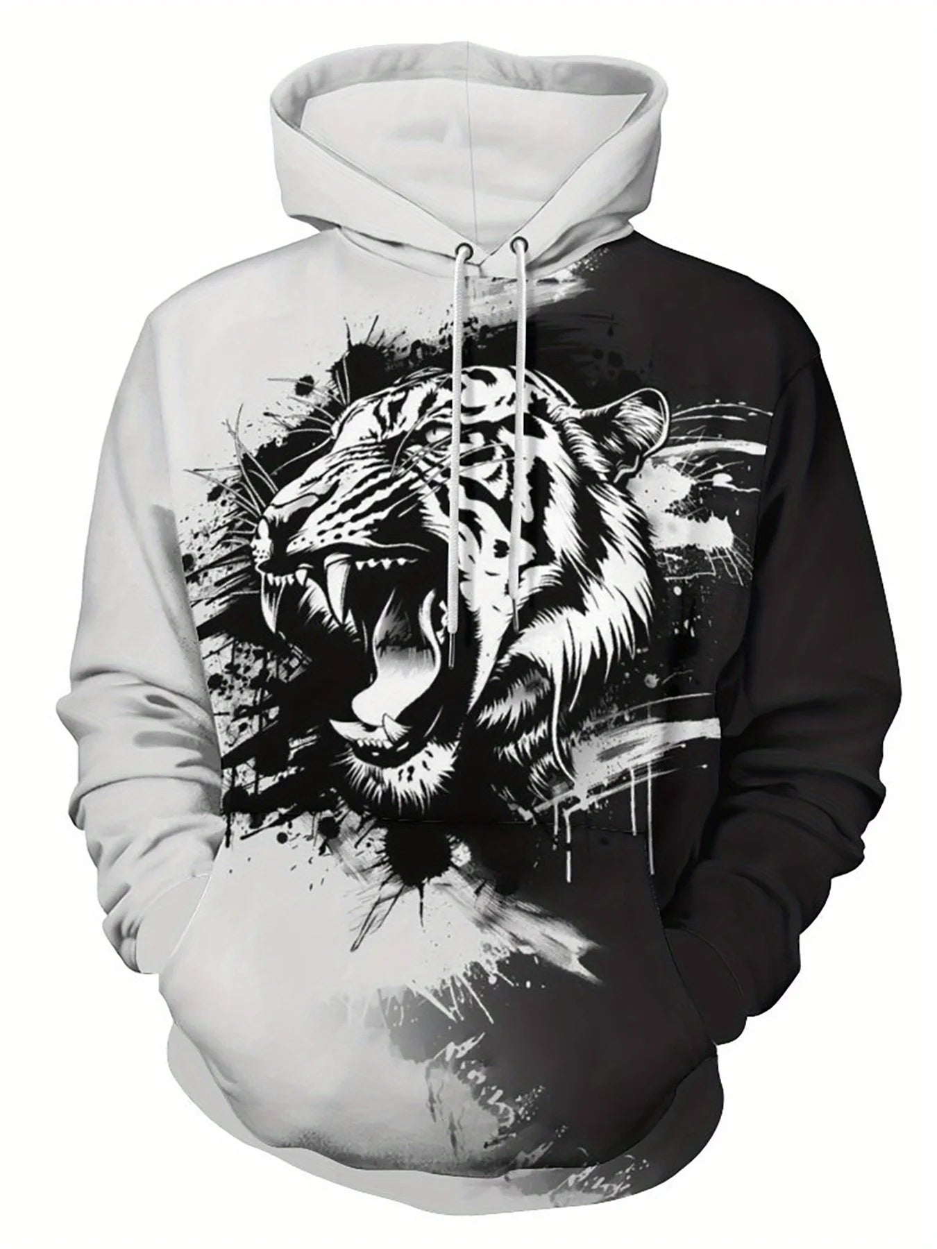Herren-Outdoor-Hoodie mit 3D-Wolf-Grafik, Streetwear-Kapuzenpullover mit Fronttasche und Designer-Sweatshirt-Stil