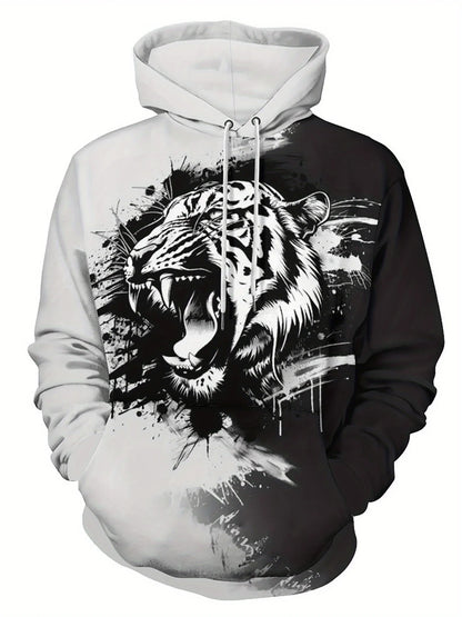 Herren-Outdoor-Hoodie mit 3D-Wolf-Grafik, Streetwear-Kapuzenpullover mit Fronttasche und Designer-Sweatshirt-Stil