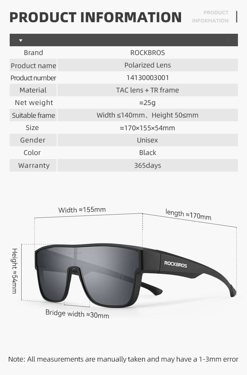 ROCKBROS Polarized Glasses UV400 Protection Wear Sunglasses for Driving Fishing Hiking Eyewear Bicycle Cycling Goggles