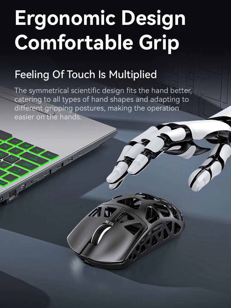 Mouse gaming ATTACK SHARK R3 din aliaj de magneziu cu design tip fagure, ultra-ușor, 8K Hz, senzor PAW3395, 26000 DPI, carcasă ergonomică