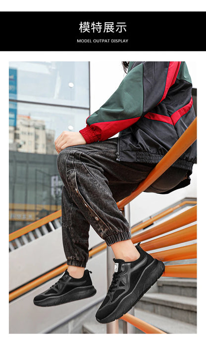 Fashion Platform Men's Running Shoes Trendy Casual Knit Breathable Orange Sneakers Men Outdoor Sports Non-slip Jogging Shoes Man