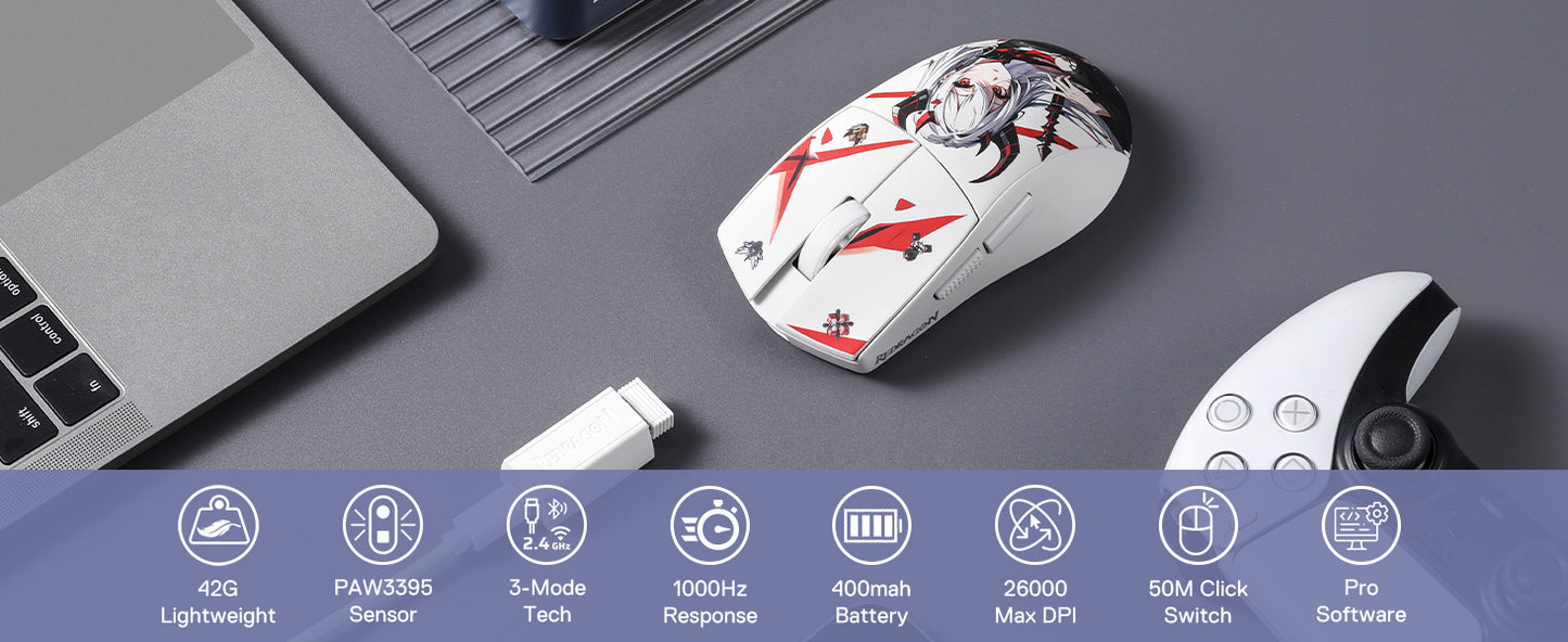 Ratón gaming Redragon M916AK PRO 3-Mode Anime ultraligero de 42G, 26K DPI y botones totalmente programables